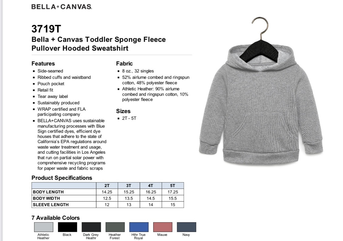 Bella Canvas Toddler Hoodie